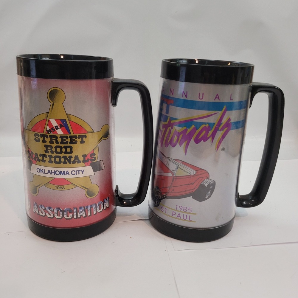 Thermo-Serv NSRA Street Rod Nationals Mugs 1983 1985 Oklahoma City St Paul 2pc